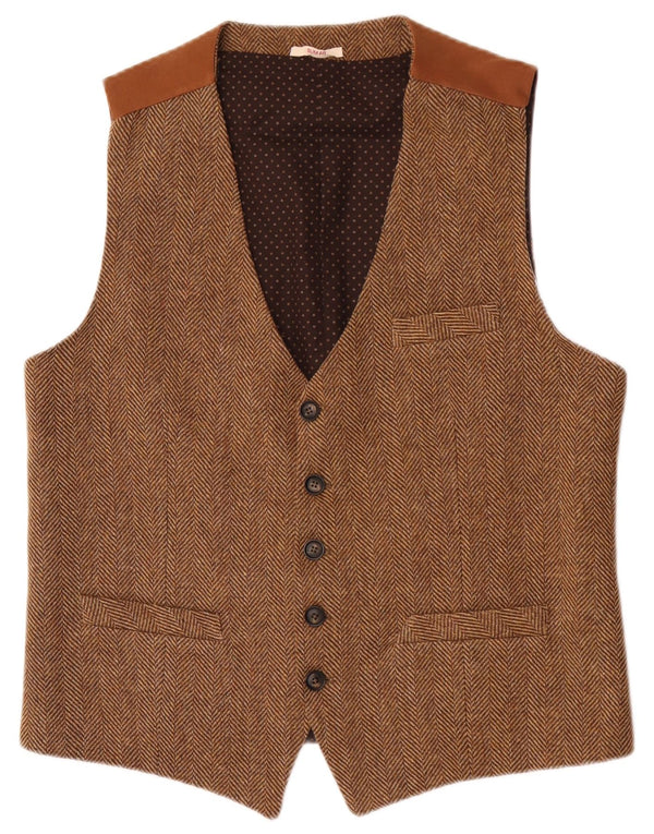 Gilet vintage da uomo slim fit XL in acrilico a spina di pesce marrone