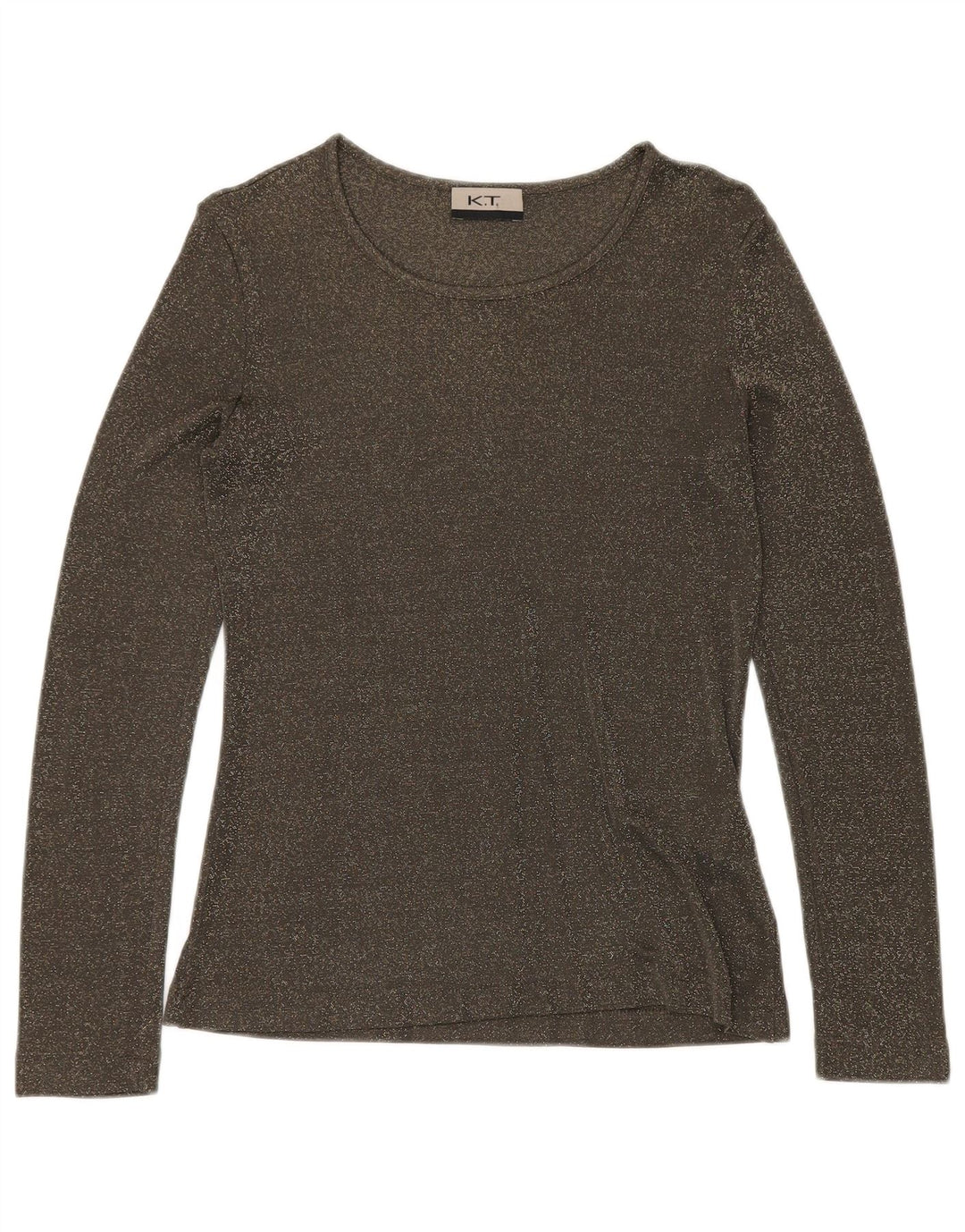 VINTAGE Top da donna a maniche lunghe UK 12 Viscosa screziata verde medio