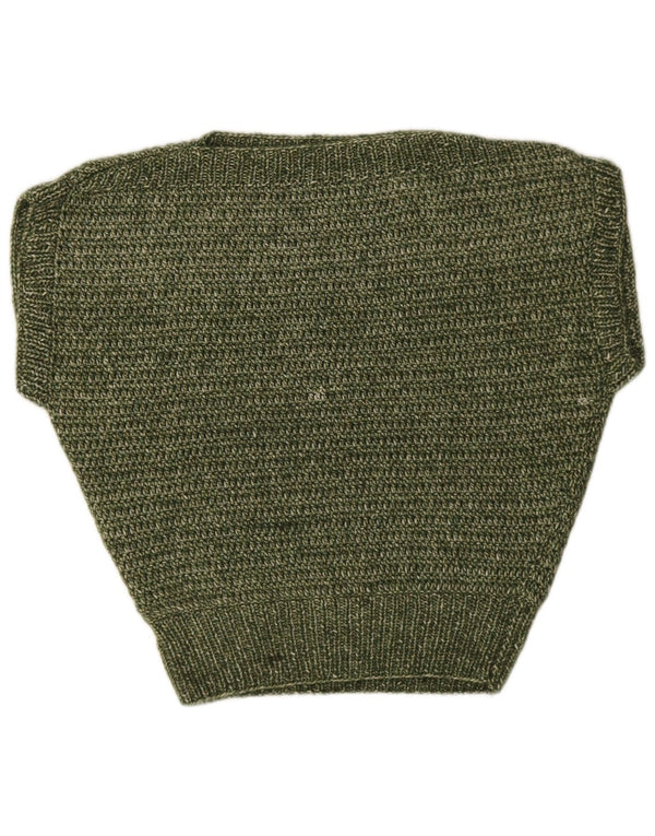 Vintage Womens Short Sleeve Boat Neck Jumper Sweater UK 16 Large Green