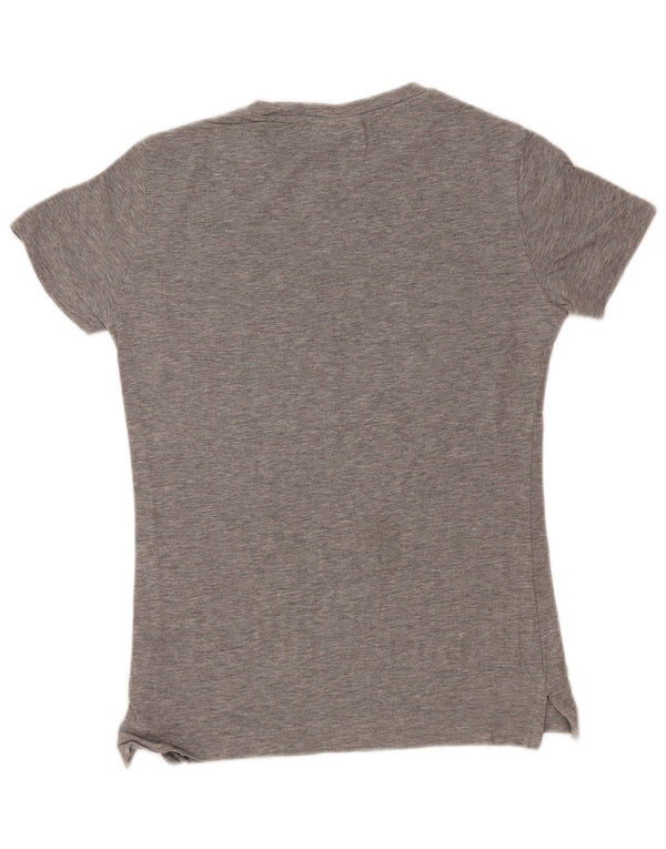 ELLESSE T-shirt grafica da donna Top UK 10 piccolo cotone chiazzato grigio