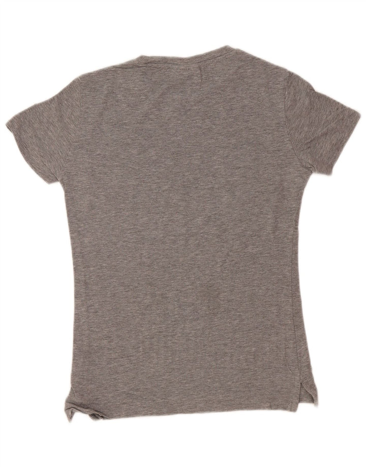 ELLESSE T-shirt grafica da donna Top UK 10 piccolo cotone chiazzato grigio