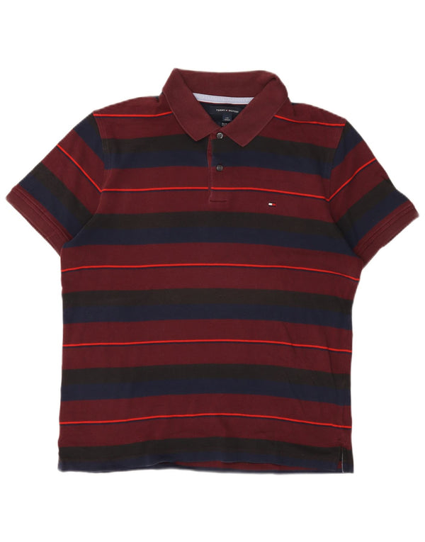 Polo slim fit da uomo Tommy Hilfiger grande in cotone a righe bordeaux