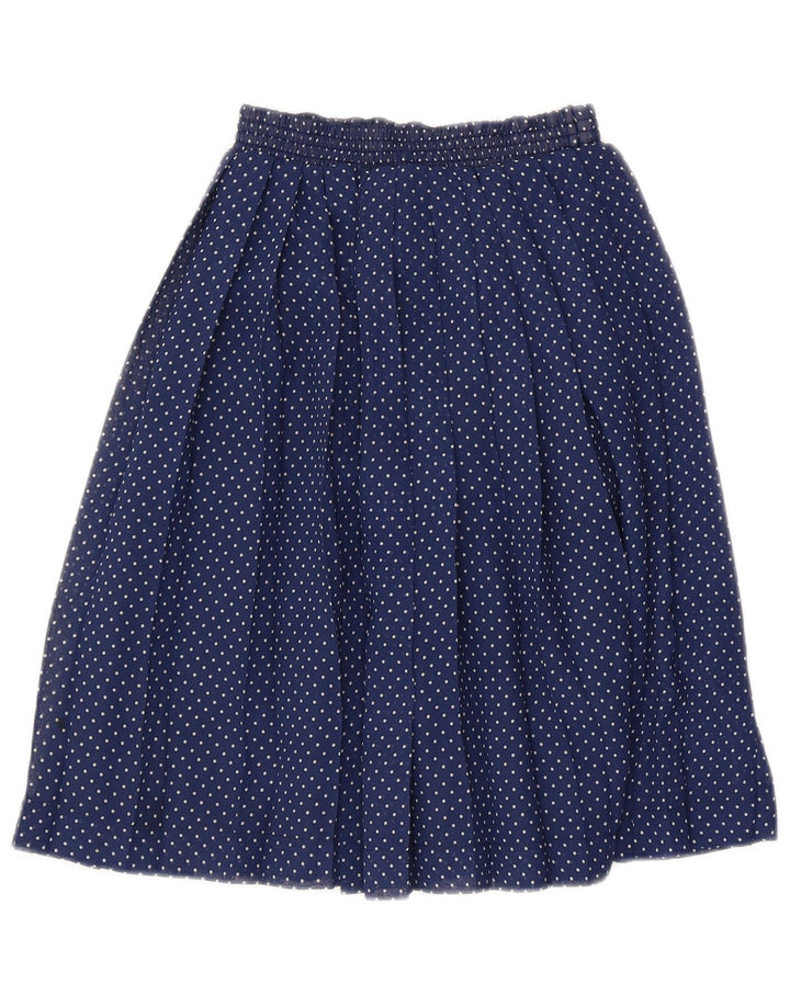 Gonna a pieghe vintage da donna W26 piccola in poliestere a pois blu navy