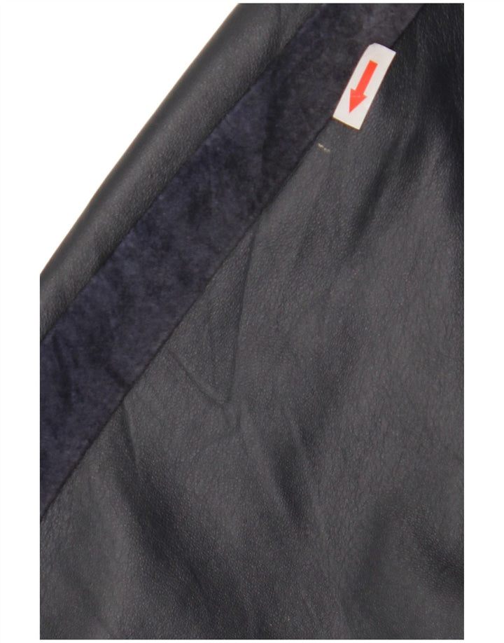 Cappotto in pelle vintage da donna UK 14 medio a righe blu navy