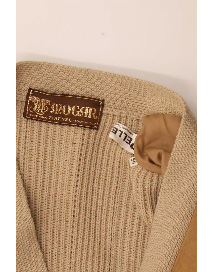 Maglione cardigan vintage da uomo IT 50 in pelle beige medio