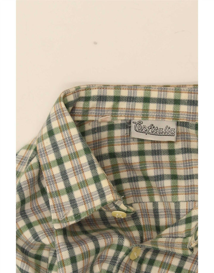 Camicia vintage da uomo in flanella, piccolo poliestere a quadri verdi