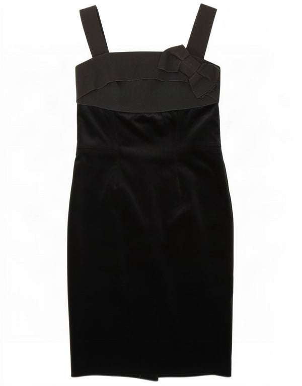 Abito tubino in velluto senza maniche vintage da donna UK 8 piccolo cotone nero
