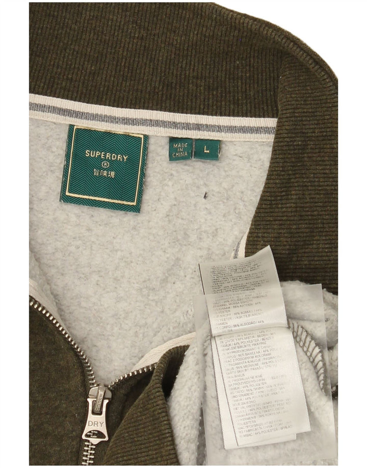 Felpa da uomo con collo con zip Superdry, maglione grande, cotone kaki