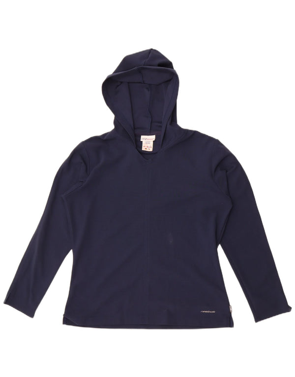 Top oversize con cappuccio da donna Reebok manica lunga UK 10 Small Blu Navy