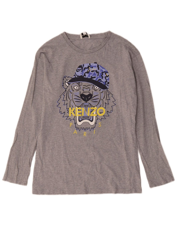 Kenzo Boys Paris Graphic Top a maniche lunghe 13-14 anni in cotone mélange grigio