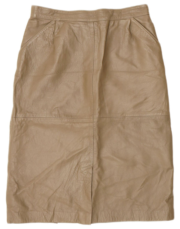 Gonna in pelle vintage da donna IT 44 media W28 kaki