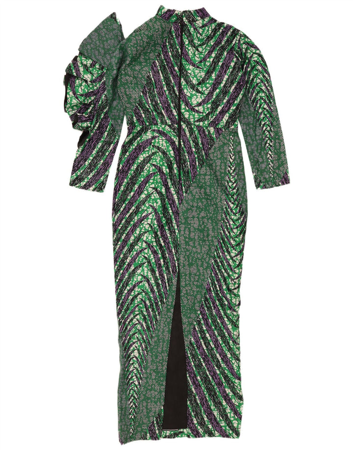 Abito tubino maxi modello astratto da donna vintage UK 12 verde medio