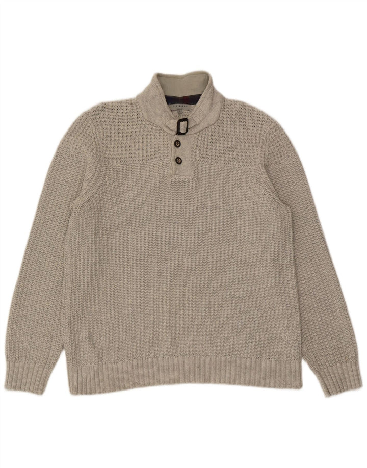 Ted Baker Maglione da uomo con collo a bottoni taglia 4 grande cotone grigio