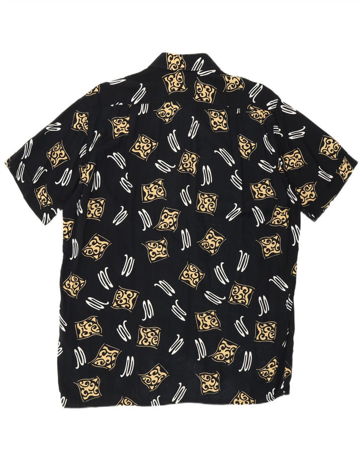 FOLLIE Mens Abstract Pattern Short Sleeve Shirt Size 39/40 Medium Black