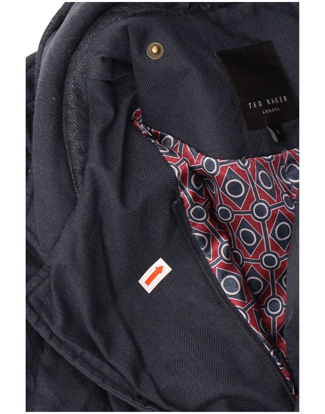 TED BAKER Giacca trapuntata da uomo taglia 2 piccola blu navy a spina di pesce classica