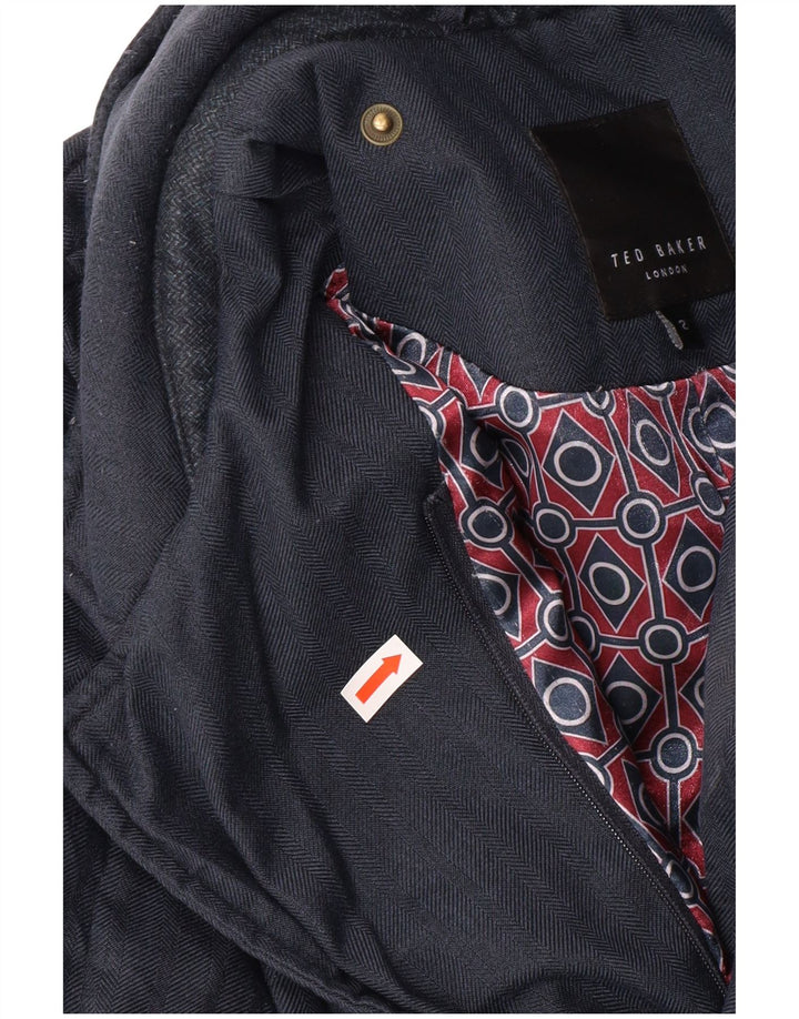 TED BAKER Giacca trapuntata da uomo taglia 2 piccola blu navy a spina di pesce classica