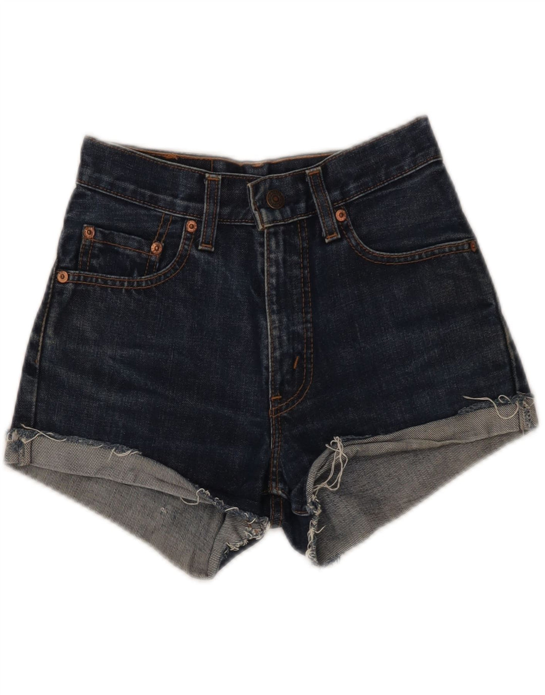 LEVI'S Womens 550 Denim Shorts W25 XS Navy Blue Vintage Levi's and Second-Hand Levi's from Messina Hembry 