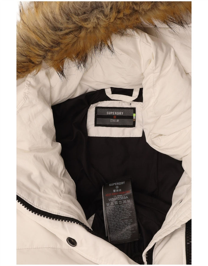 Giacca imbottita con cappuccio da donna SUPERDRY UK 14 Poliestere bianco medio