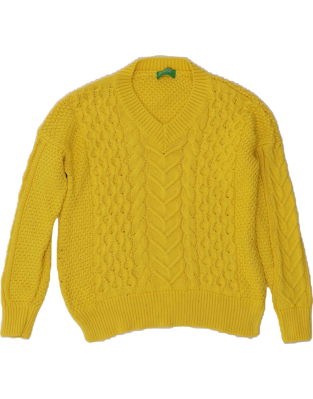 BENETTON Womens V-Neck Jumper Sweater UK 16 Large Yellow Vintage Benetton and Second-Hand Benetton from Messina Hembry 