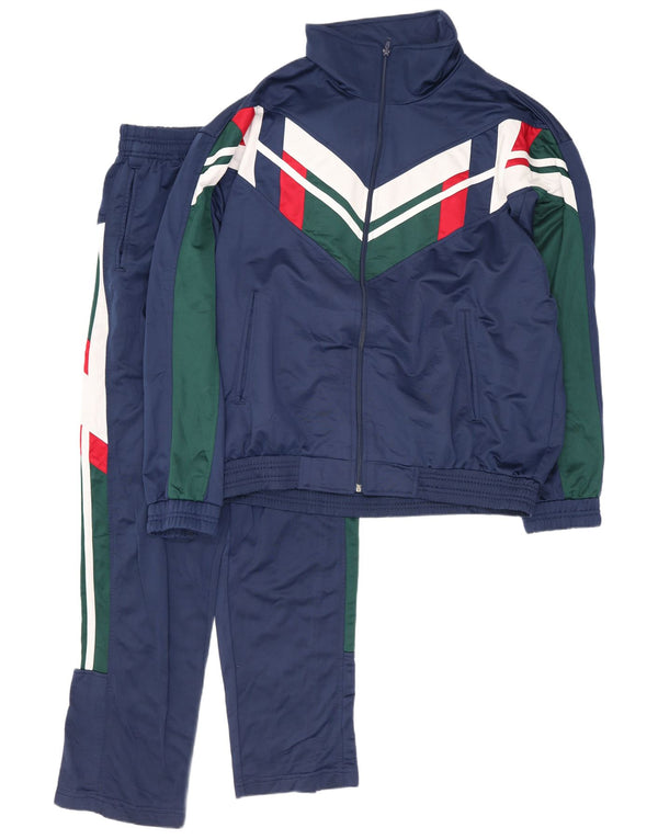 Tuta intera vintage da uomo con vestibilità regolare, colore blu navy medio, sport a blocchi di colore