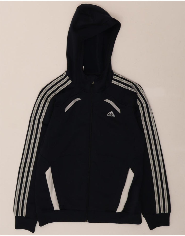 ADIDAS Boys Hooded Tracksuit Top Jacket 13-14 Years Navy Blue Polyester Vintage Adidas and Second-Hand Adidas from Messina Hembry 