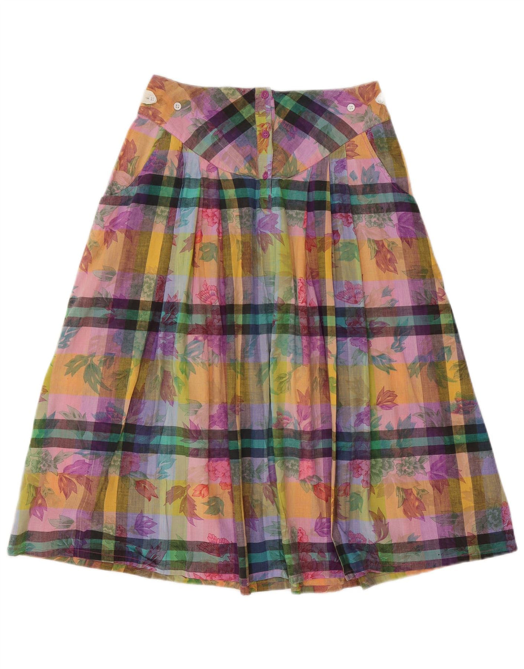 Gonna a trapezio da donna vintage media W28 in cotone floreale multicolore