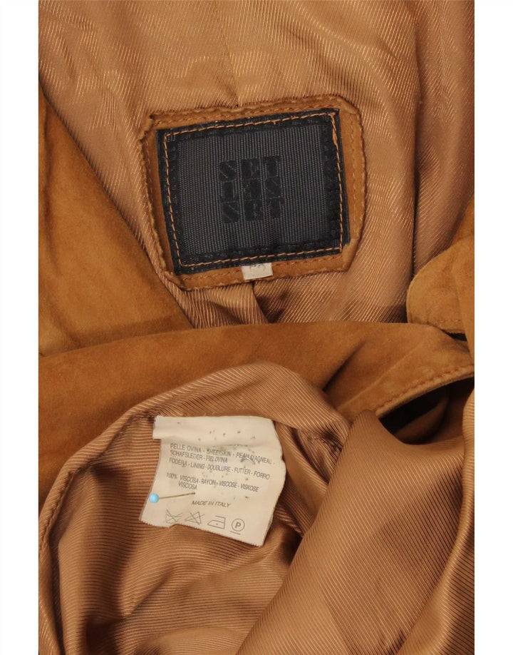 Giacca blazer vintage da uomo in pelle scamosciata a 3 bottoni IT 50 grande in pelle marrone