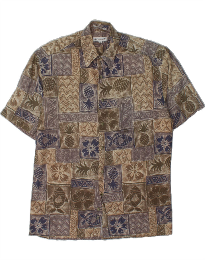 PIERRE CARDIN Mens Short Sleeve Shirt Small Brown Patchwork Cotton Vintage Pierre Cardin and Second-Hand Pierre Cardin from Messina Hembry 
