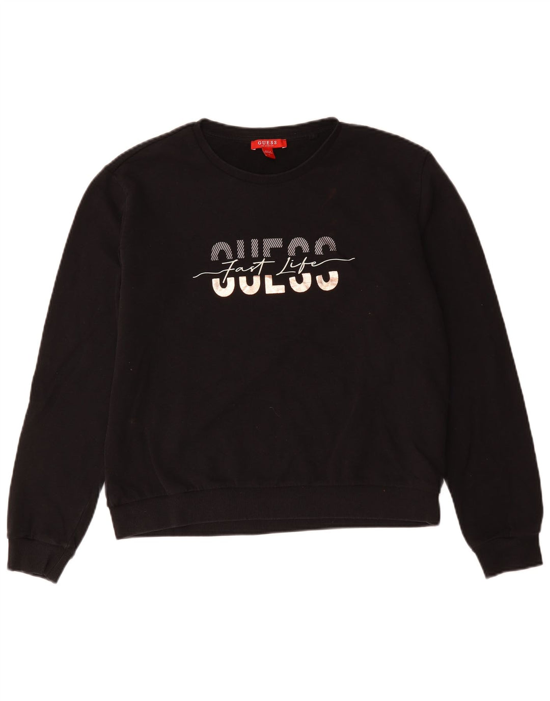 Guess Felpa con grafica da donna Maglione UK 16 Large Nero Cotone