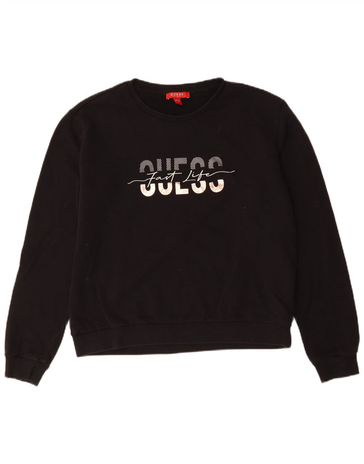 Guess Felpa con grafica da donna Maglione UK 16 Large Nero Cotone