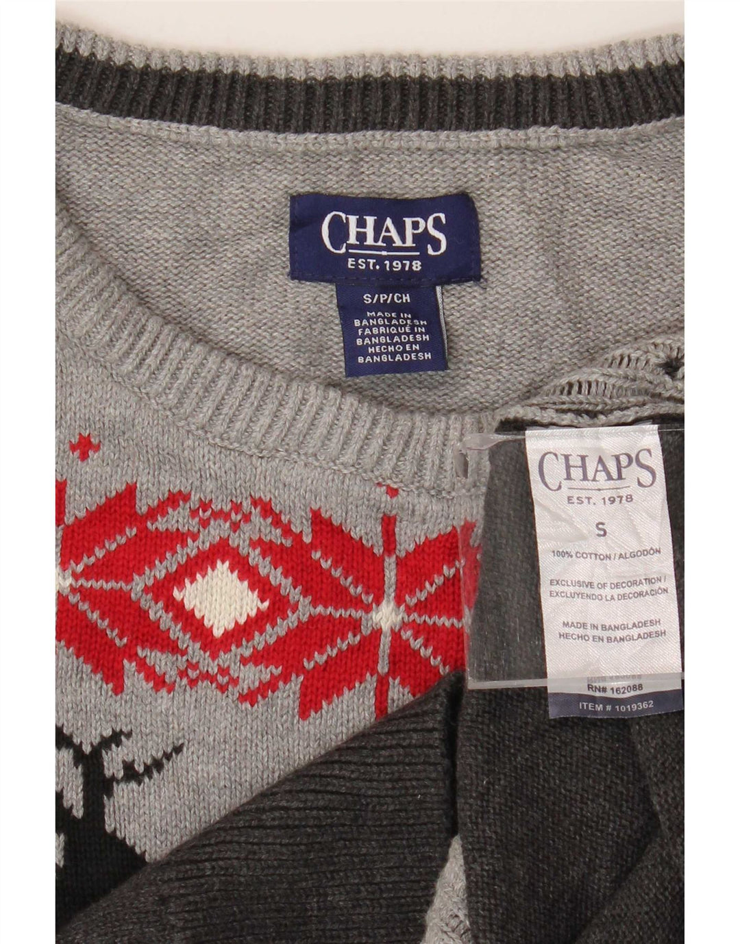 Chaps Uomo Maglione con scollo a barca Maglione piccolo in cotone Fair Isle grigio
