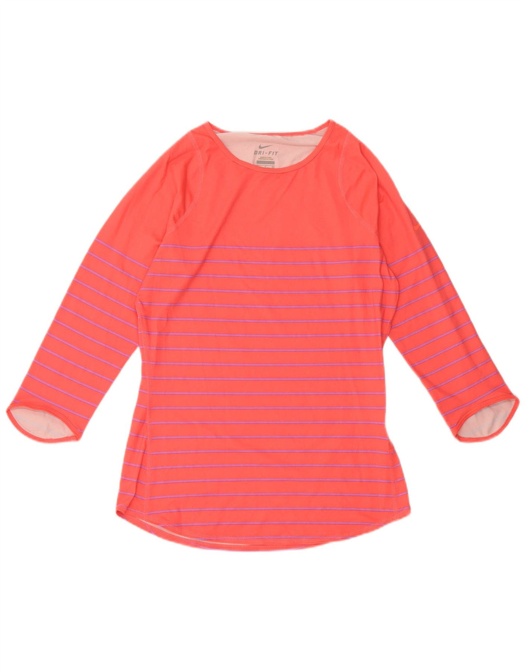NIKE Top Dri Fit da donna manica 3/4 UK 10 piccolo poliestere a righe rosa