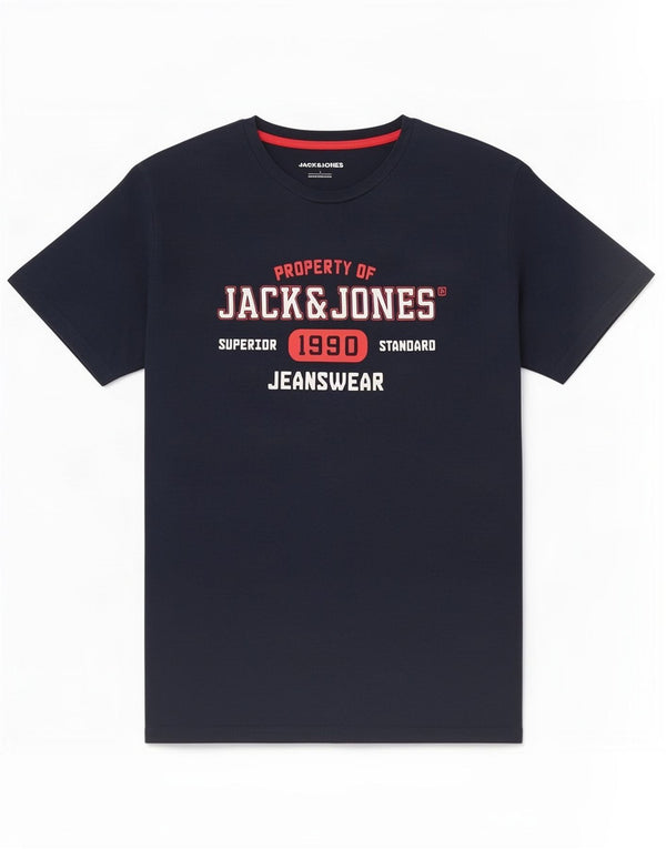 T-shirt grafica da uomo Jack & Jones Top grande in cotone blu navy