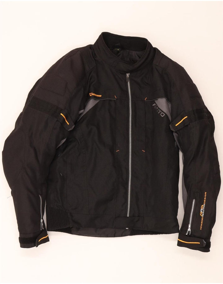 AKITO Mens Motorcycle Graphic Racer Jacket UK 38 Medium Black Colourblock Vintage Akito and Second-Hand Akito from Messina Hembry 