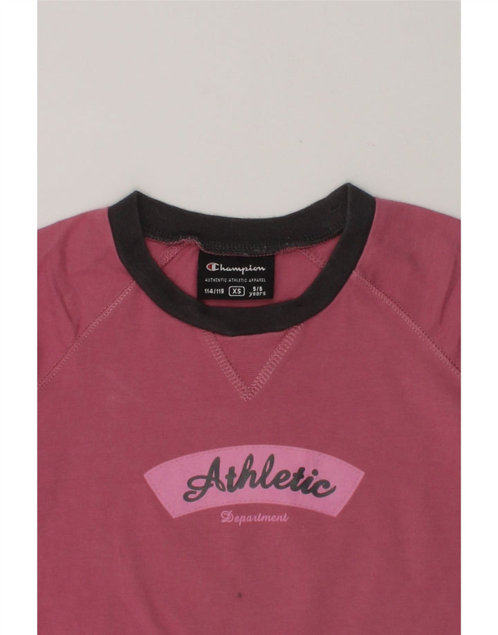 CHAMPION Girls Graphic Top Long Sleeve 5-6 Years XS Pink Cotton | Vintage Champion | Thrift | Second-Hand Champion | Used Clothing | Messina Hembry 