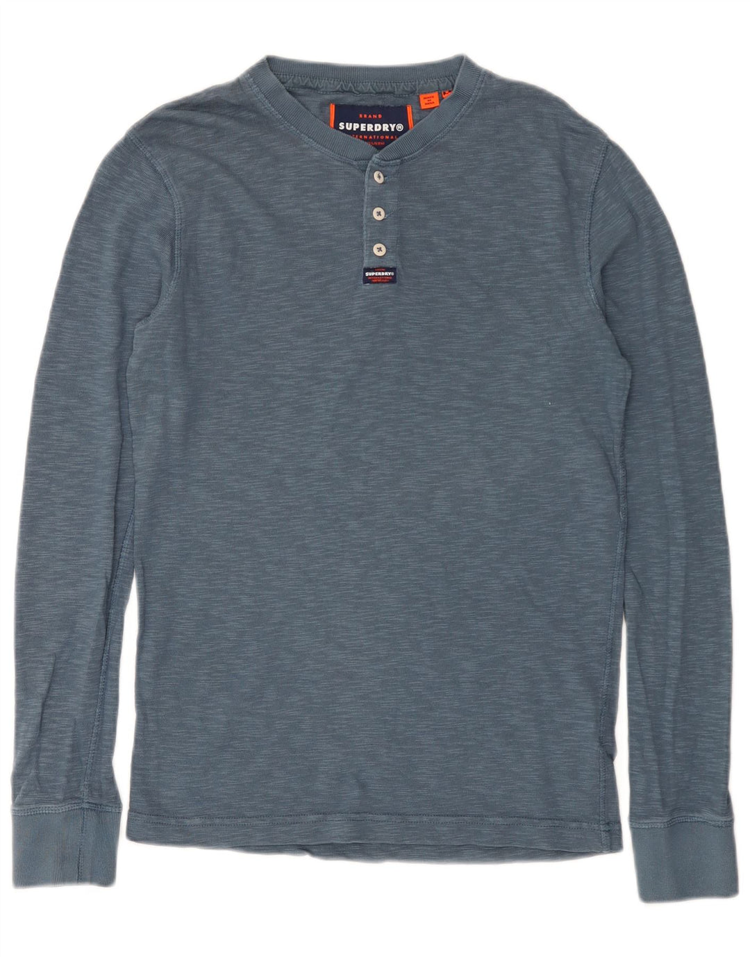 Top da uomo Superdry a maniche lunghe in cotone screziato blu medio