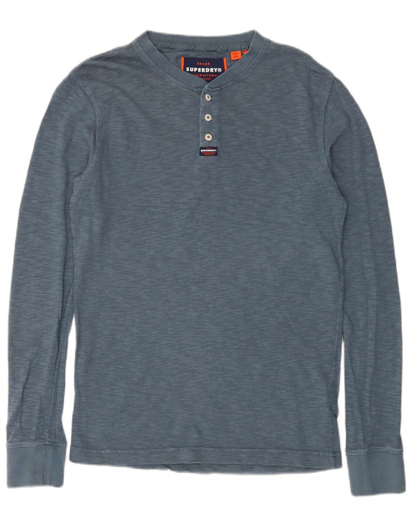Top da uomo Superdry a maniche lunghe in cotone screziato blu medio