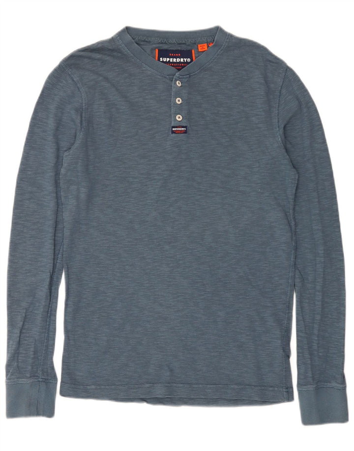 Top da uomo Superdry a maniche lunghe in cotone screziato blu medio