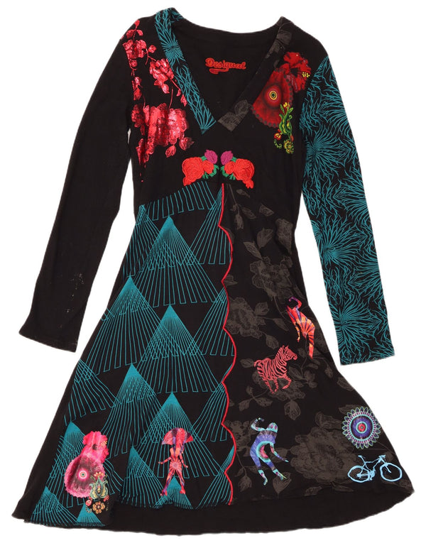 Desigual Abito da donna a maniche lunghe con grafica grafica UK 18 XL Nero floreale