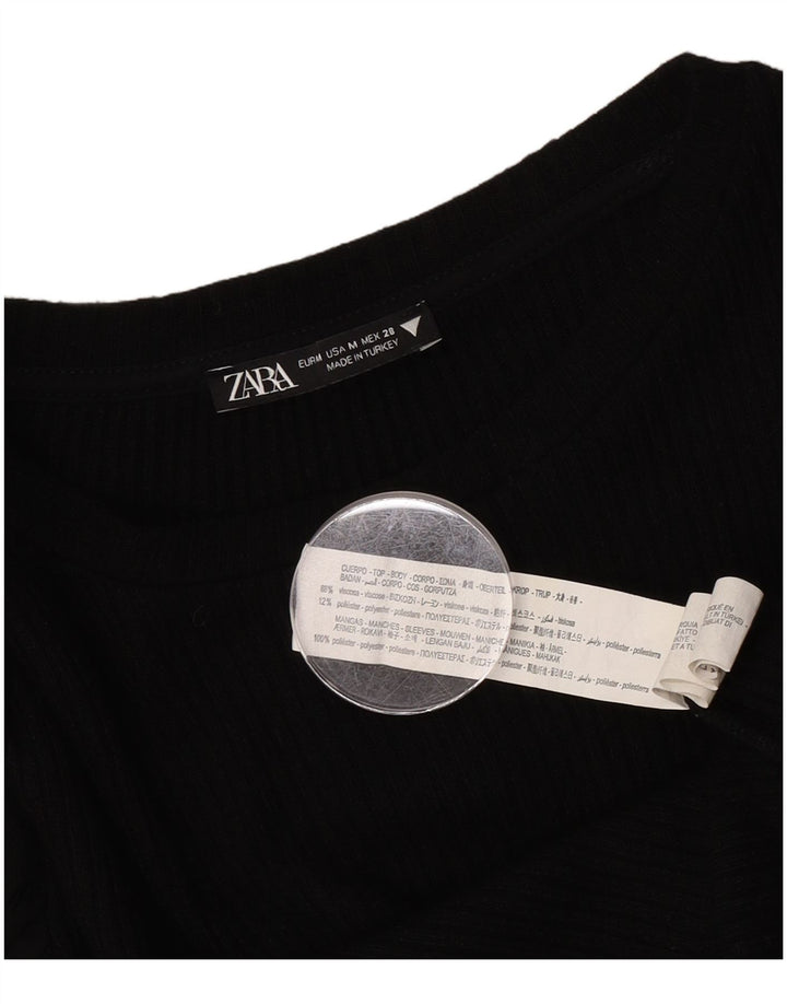 Top Zara a maniche lunghe da donna, corto, camicetta UK 12, viscosa nera media