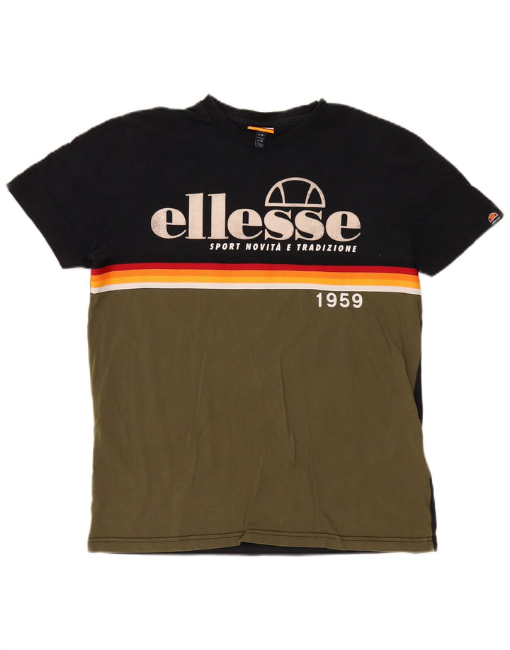 T-shirt grafica da uomo Ellesse Top in cotone color block medio kaki
