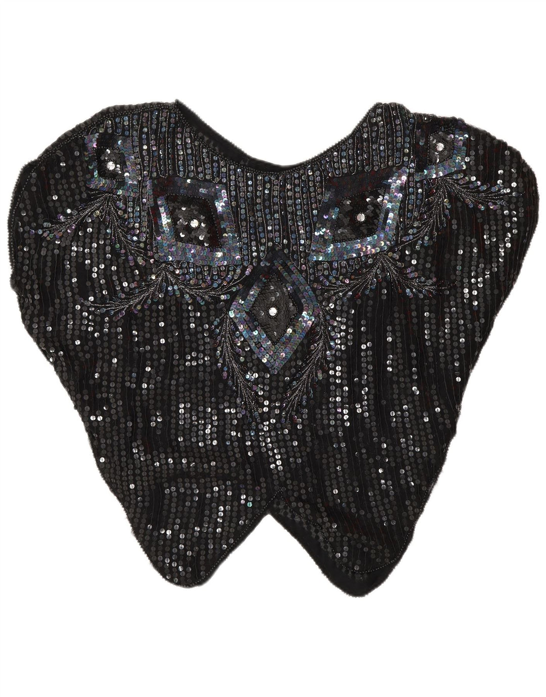 Camicetta vintage da donna con paillettes a pipistrello, top UK 16, grande nero a rombi/diamante
