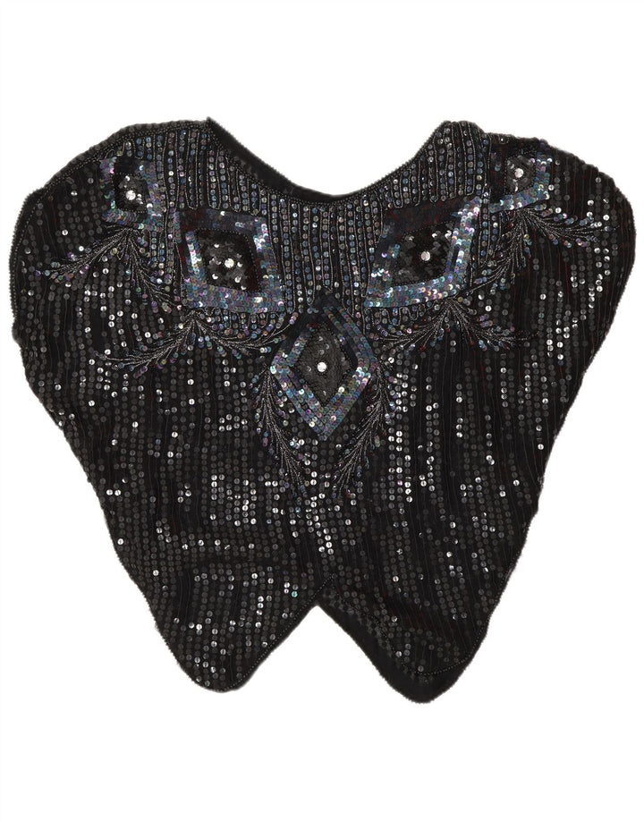 Camicetta vintage da donna con paillettes a pipistrello, top UK 16, grande nero a rombi/diamante