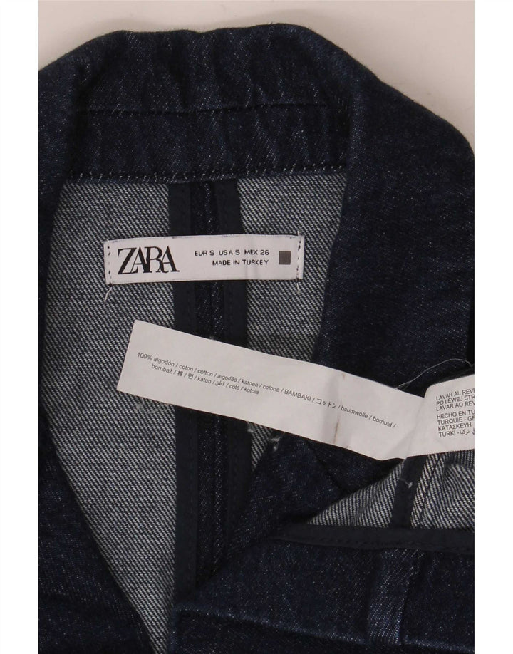 Giacca blazer in denim doppio petto corta da donna Zara UK 10 piccola blu navy