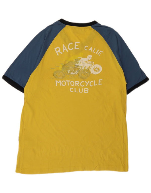 T-shirt grafica da uomo Rifle Top grande in cotone color block giallo