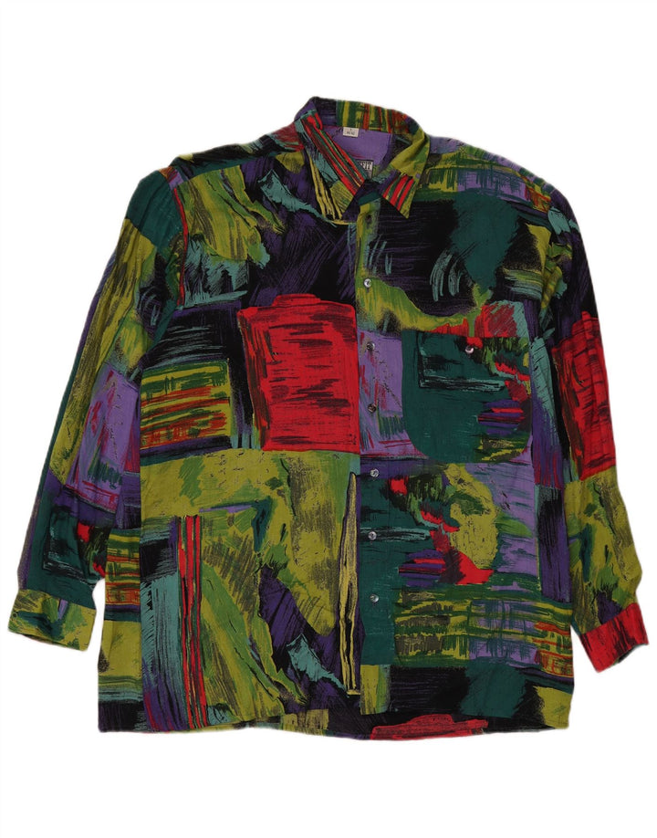 Camicia vintage da uomo con motivo astratto taglia 41/42 grande multicolore