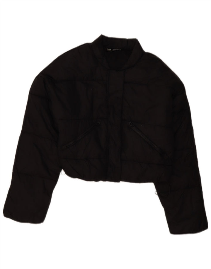 Giacca imbottita corta da donna Zara vestibilità ampia UK 6 XS poliestere nero