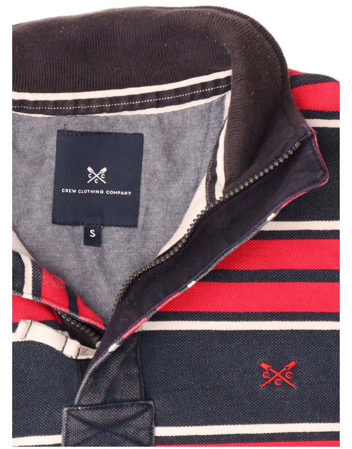 Crew Clothing Felpa da uomo con collo con zip, maglione piccolo a righe blu navy