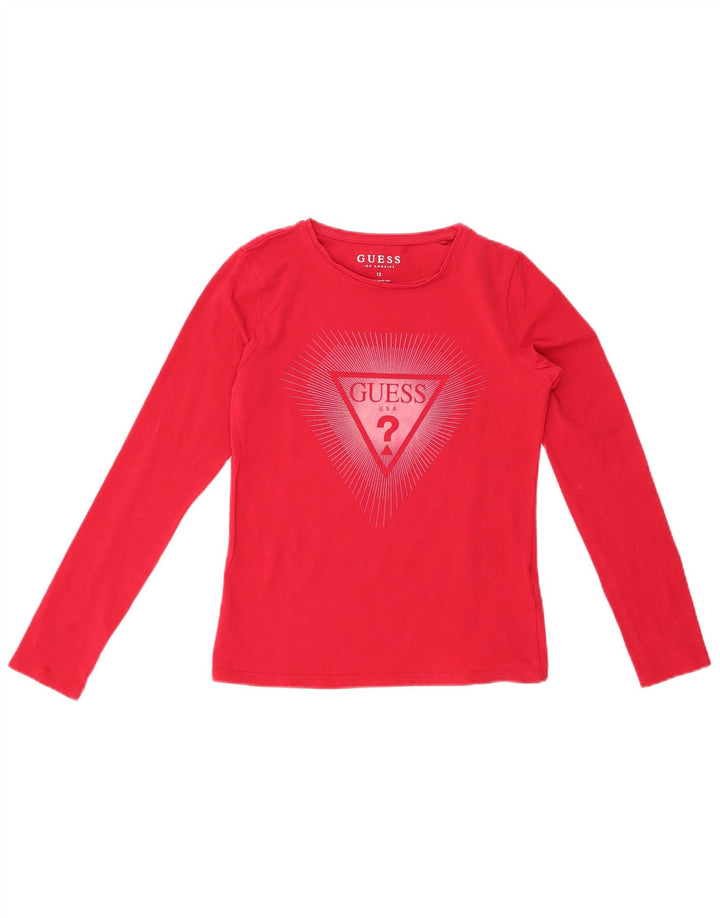 Top GUESS Grafica Bambina Manica Lunga 11-12 Anni Rosso Cotone