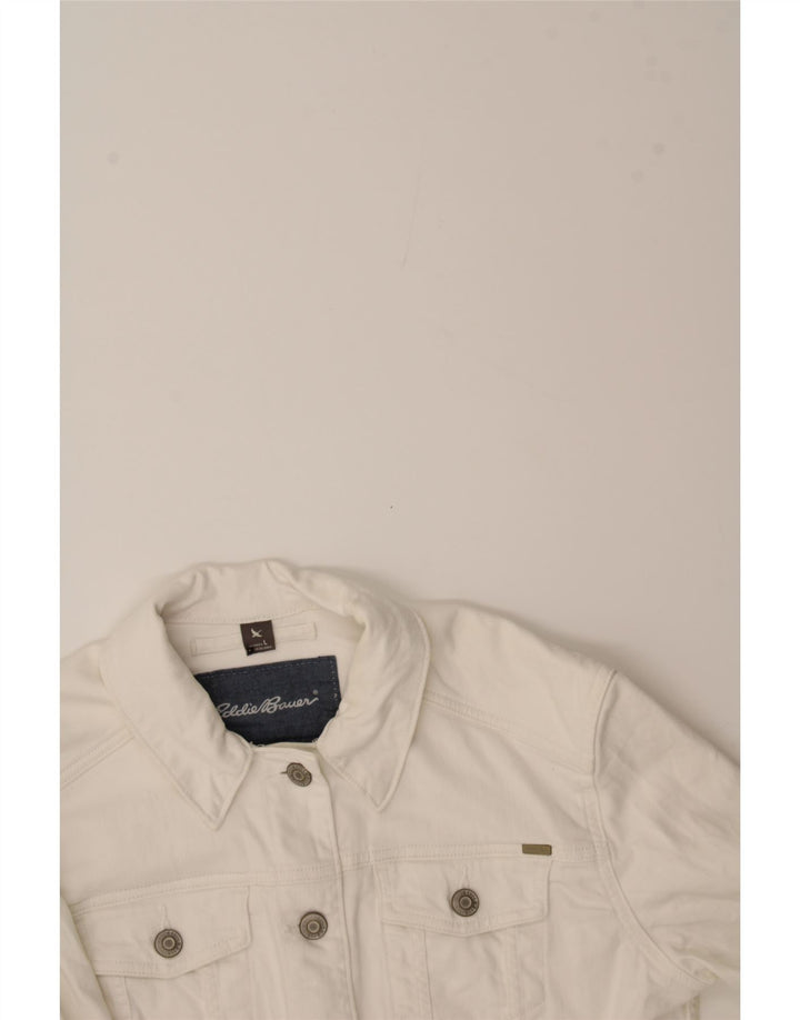 EDDIE BAUER Womens Denim Jacket UK 14 Large White Cotton Vintage Eddie Bauer and Second-Hand Eddie Bauer from Messina Hembry 